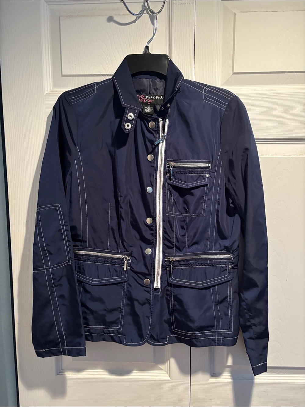 Peck & Peck Navy Lightweight Jacket with White Contrast Stitching